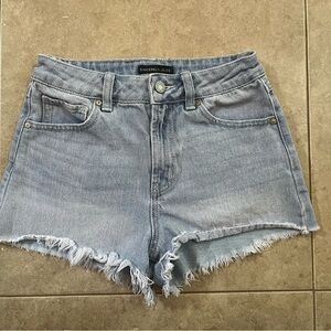 Sincerely Jules High Rise 1/25 Light Blue Denim Jean Shorts Raw Hem Cheeky